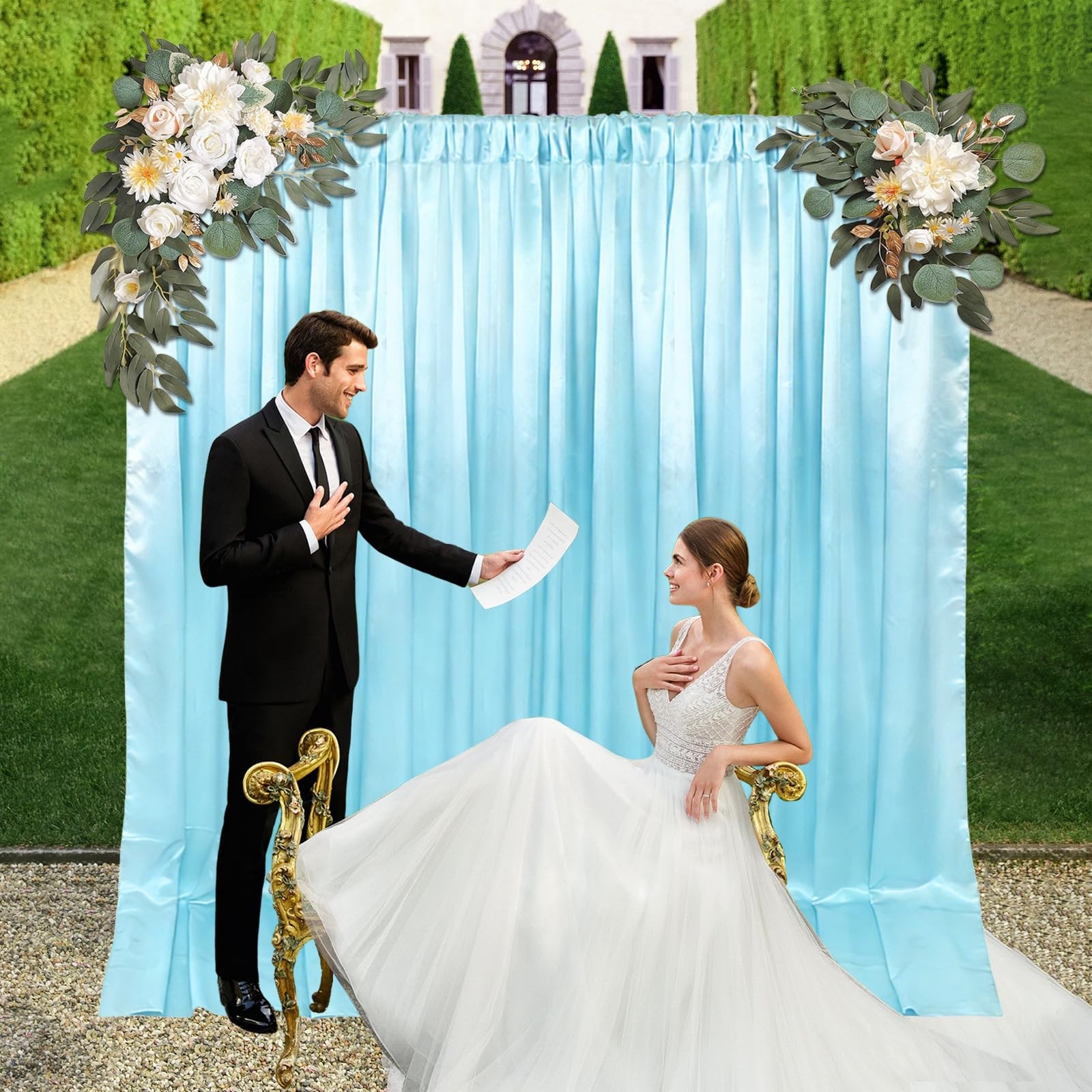 10×10 Ft Lake Blue Backdrop Curtains Fabric Satin Rod Pocket Party 2 Panels