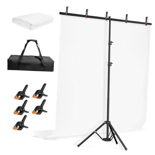5 * 6.5ft White Photo Backdrop with Stand Kit for Photography Video 5X6.5FT