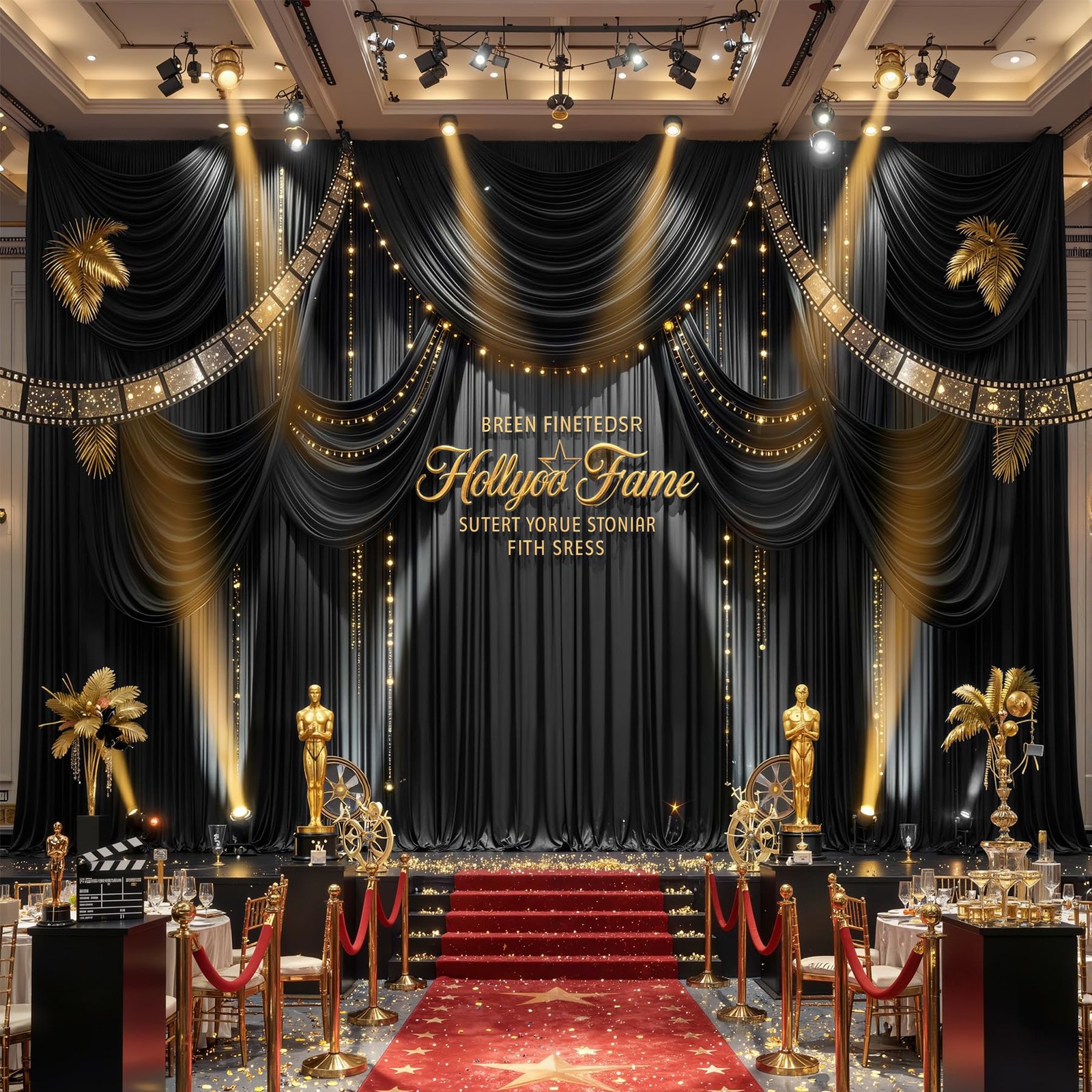 2 PCS 5×12 FT Black Wrinkle Free Polyester Photo Backdrop Curtains Home Decor