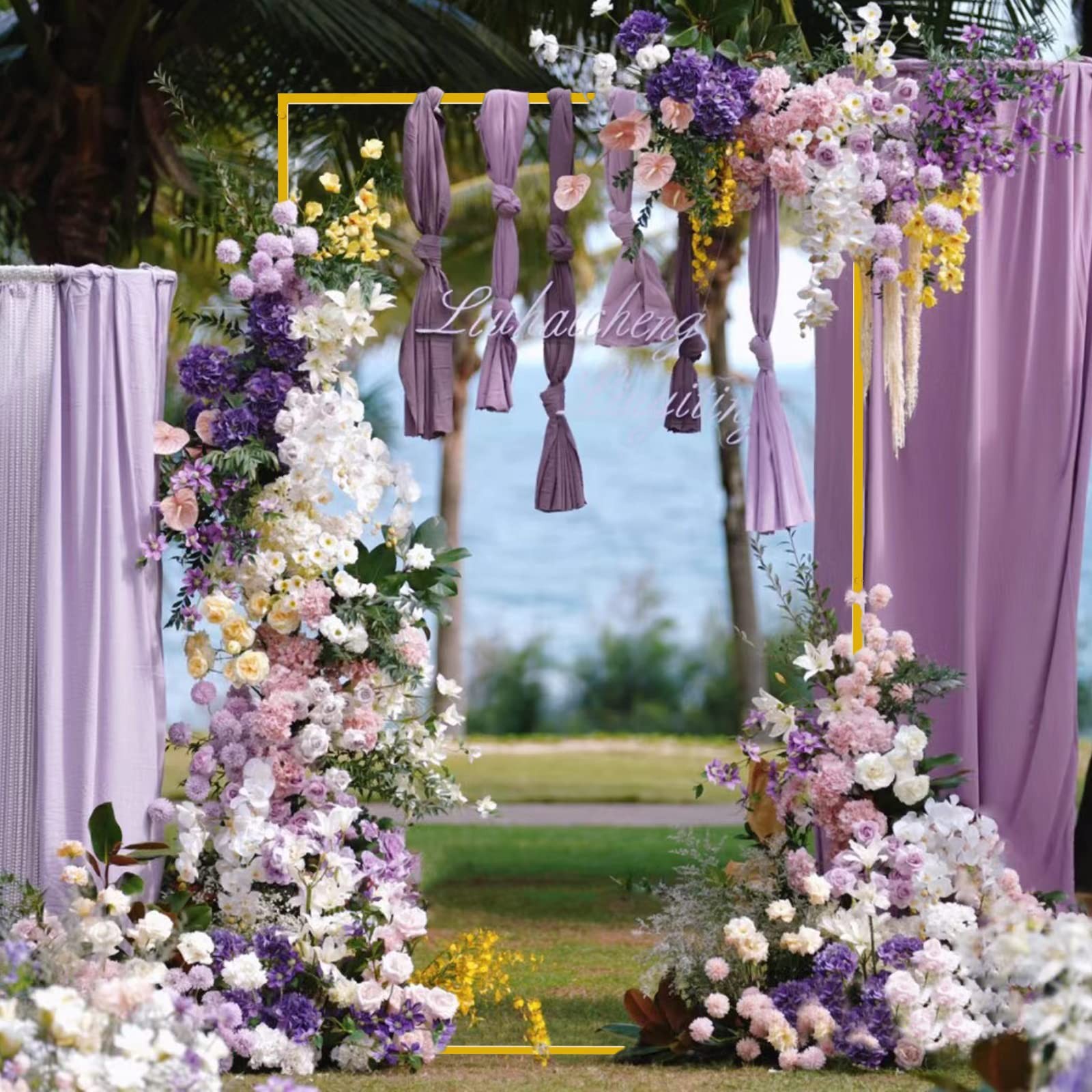 6.6FT x 4FT Wedding Arch Backdrop Gold Square Backdrop Stand Metal Balloon Ar…