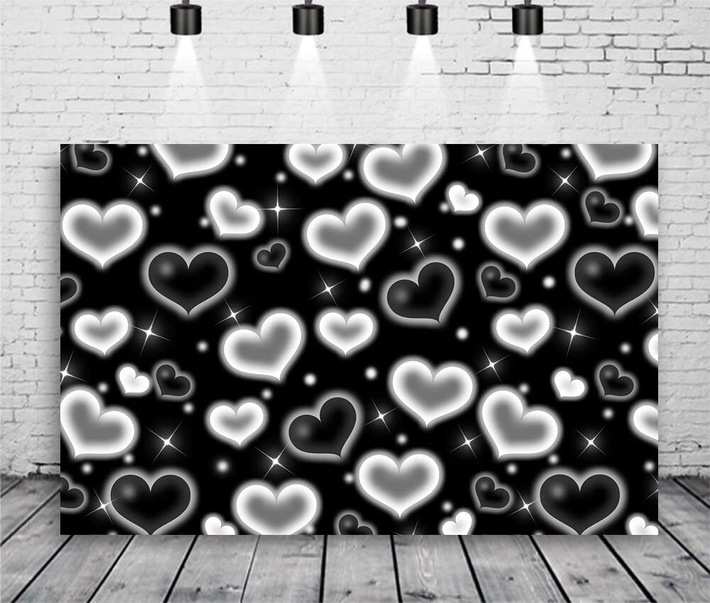 LYCGS 7X5FT Black Heart Photo Backdrop 90s Backdrops for Photoshoot Valentine…