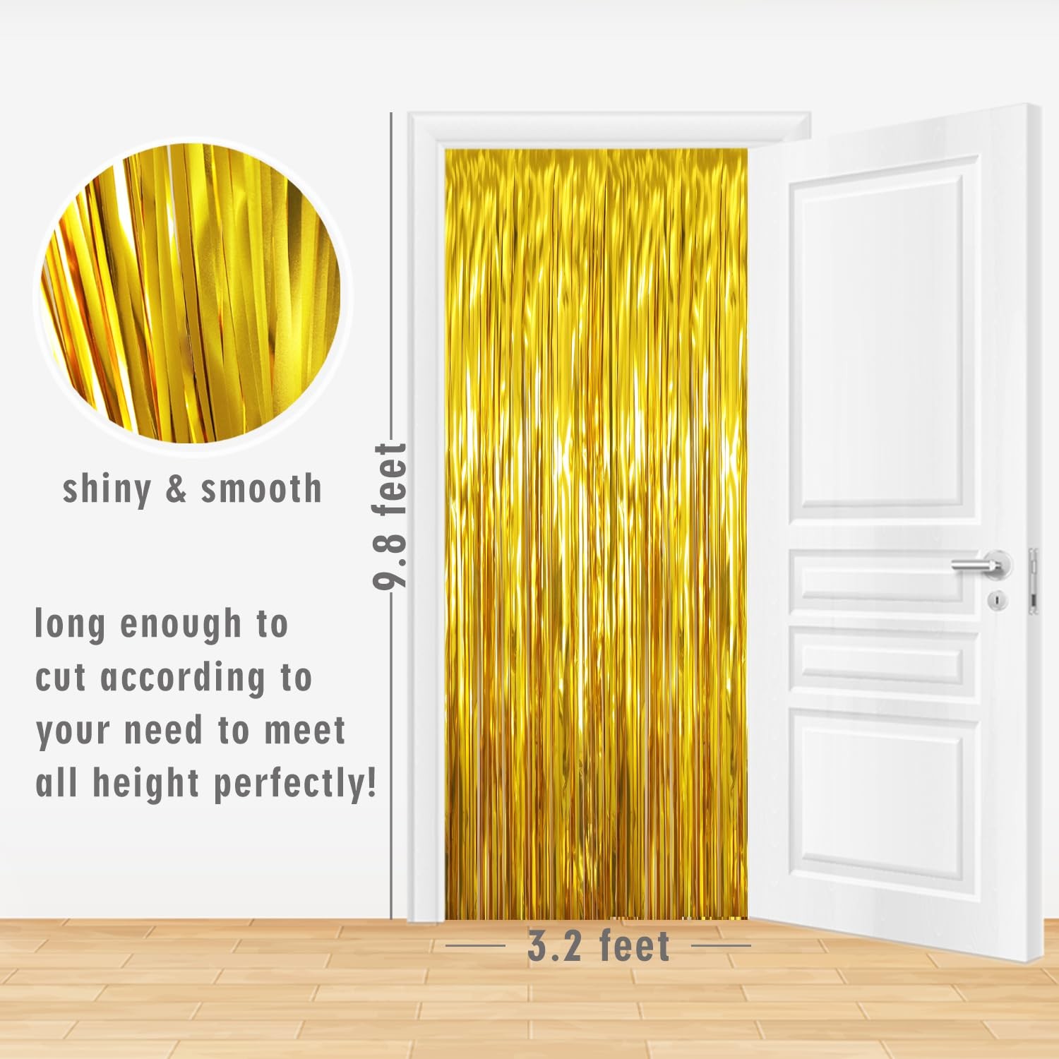 2 PCS Gold Metallic Tinsel Foil Fringe Curtains 3.2×9.8 Ft Party Backdrop