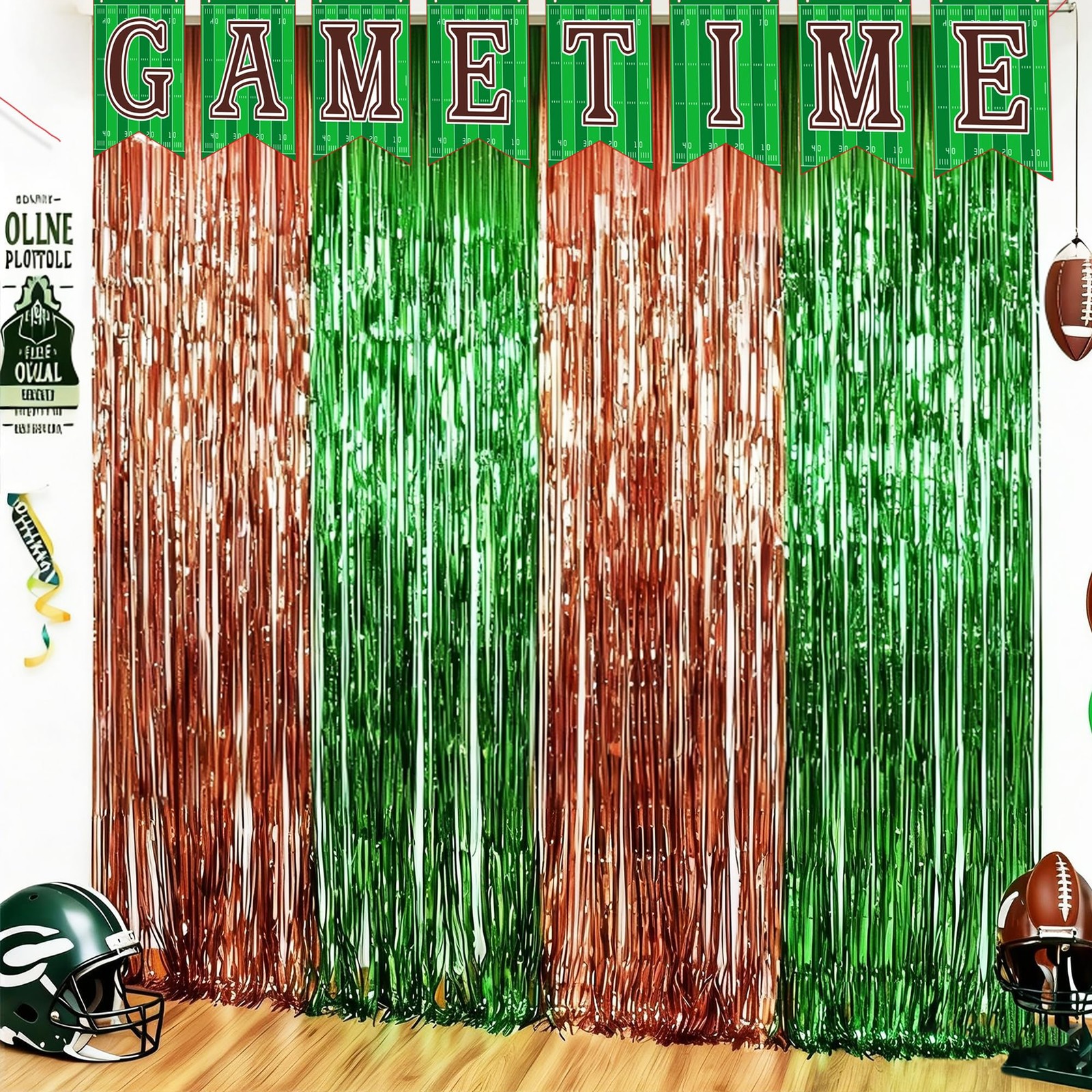 Football Party Decorations for Super Game Bowl 3.3FT × 6.56FT, Green Brown