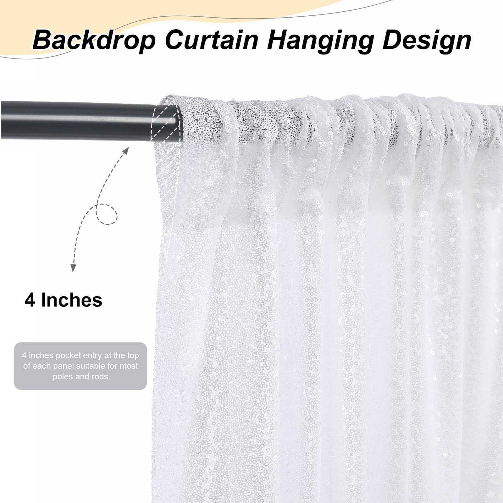4 PCS 2ftx8ft White Sequin Backdrop Curtain, Glitter, Birthday Party Decor