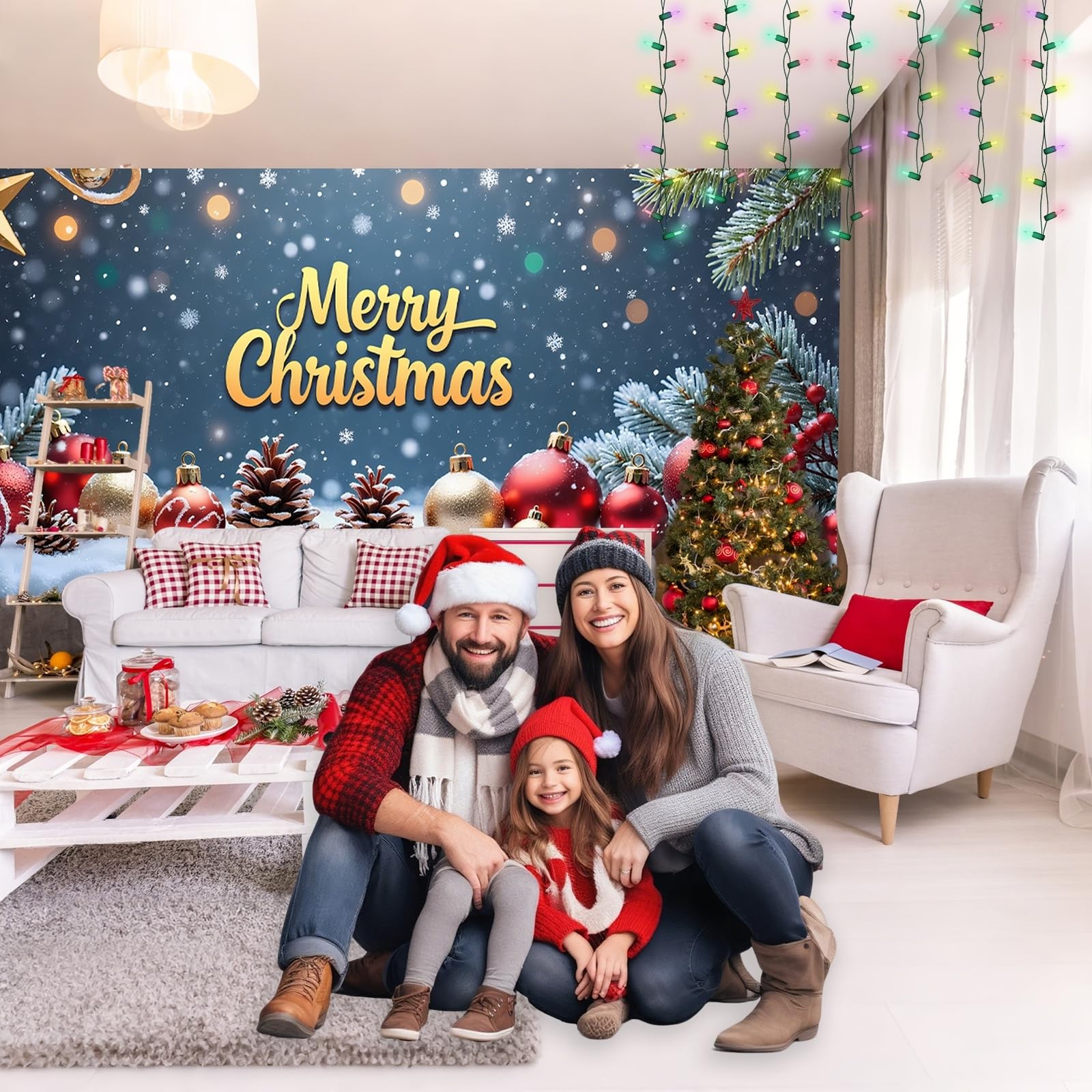 Christmas Garage Door Cover, Large Christmas Banner Backdrop Decorations Hang…