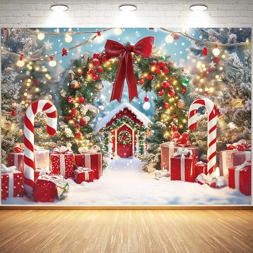 Winter Snow Scene with Candy Canes – Christmas Photography Backdrop