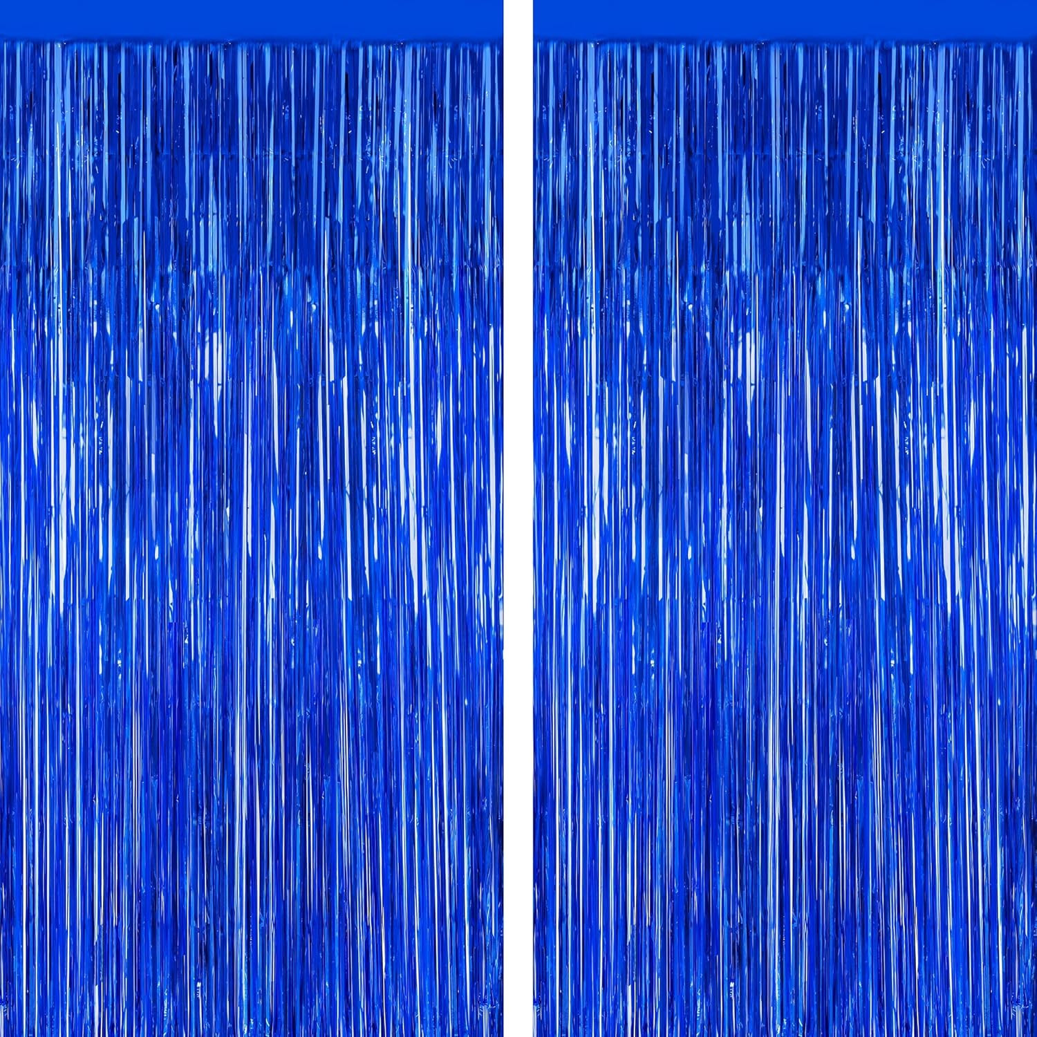 2 PCS Tinsel Backdrop Dark Blue Backdrop Curtains Metallic Fringe Party Curtains