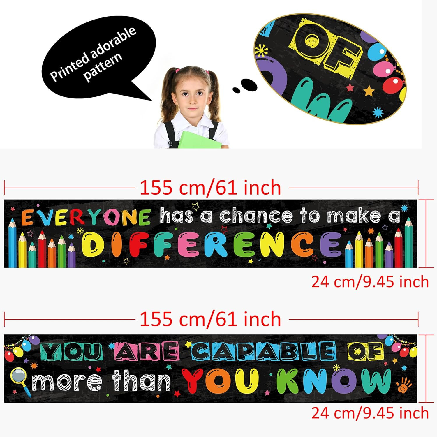 2 Pack Motivational Classroom Banner Growth Mindset School Bulletin Decor