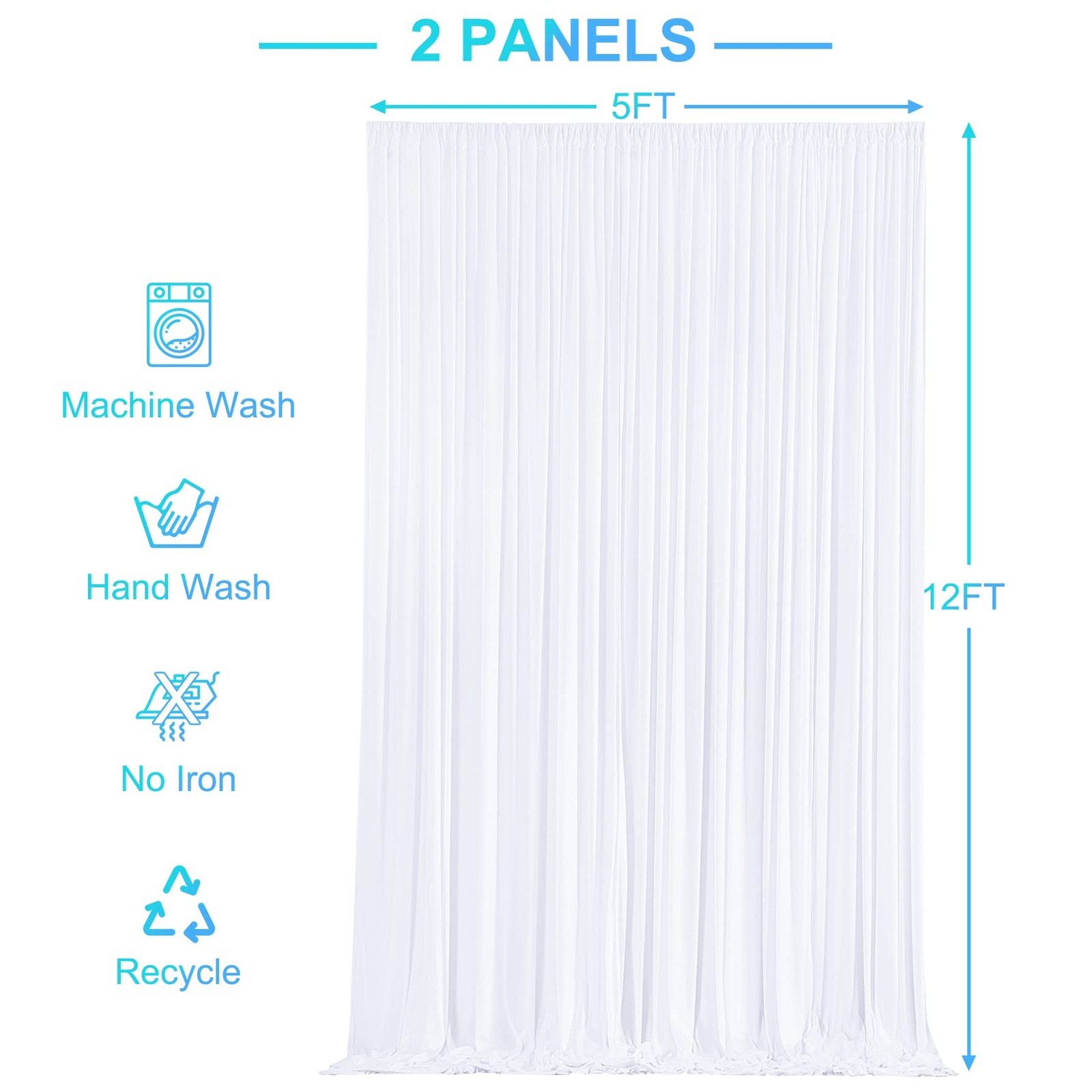 10×12 ft White Backdrop Curtains Panels Wrinkle Free Fabric Wedding Drapes