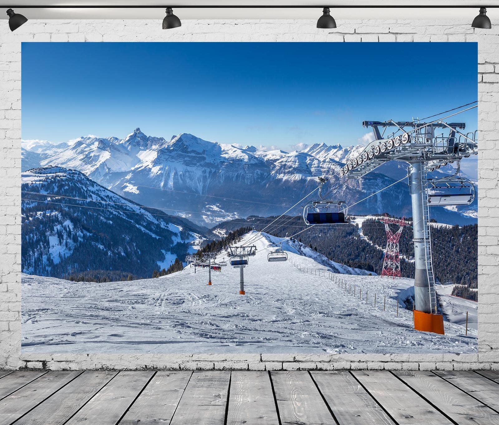 BELECO 7x5ft Fabric Ski Resort Backdrop Snowy Winter Alps 7x5FT, A12546