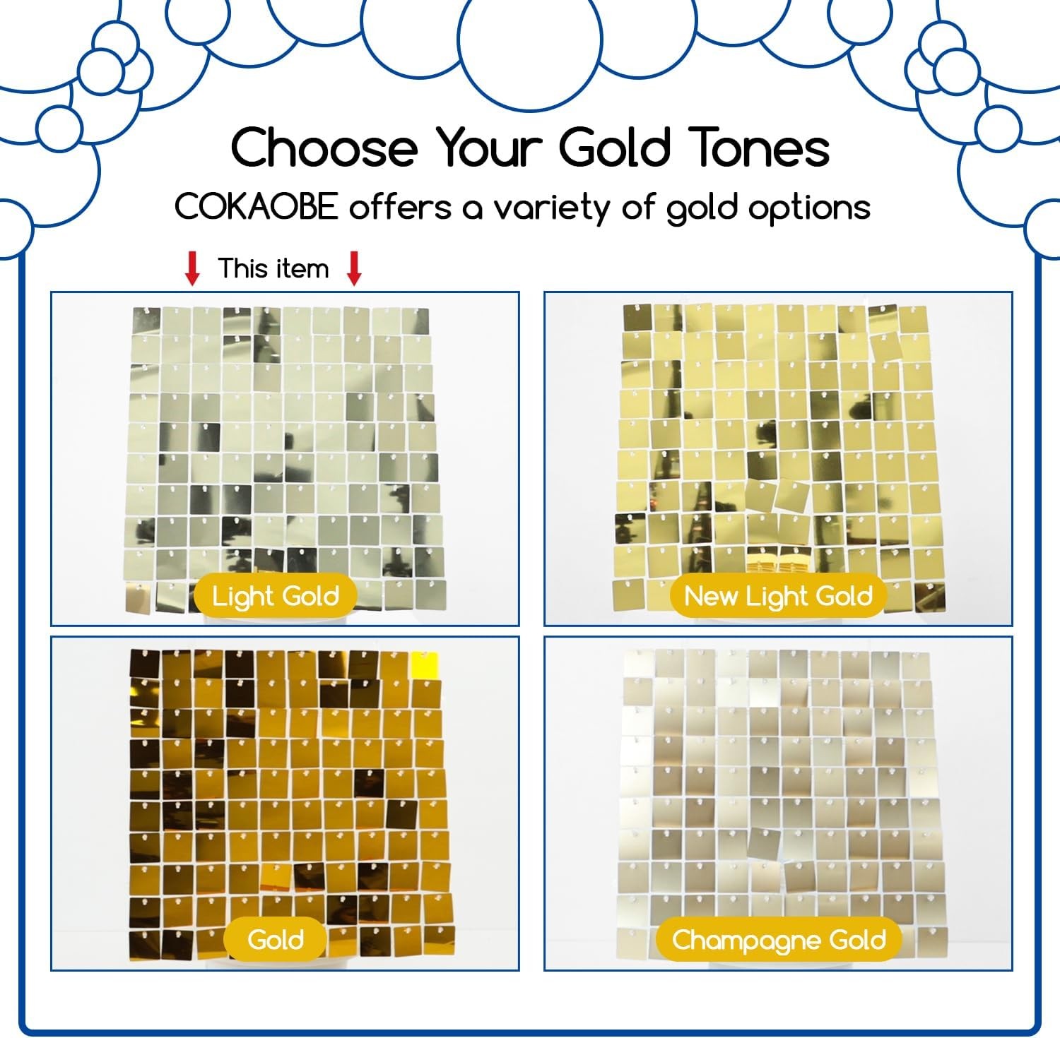 Light Gold Shimmer Wall Backdrop 24PCS Square Sequin Shimmer Backdrop Panel