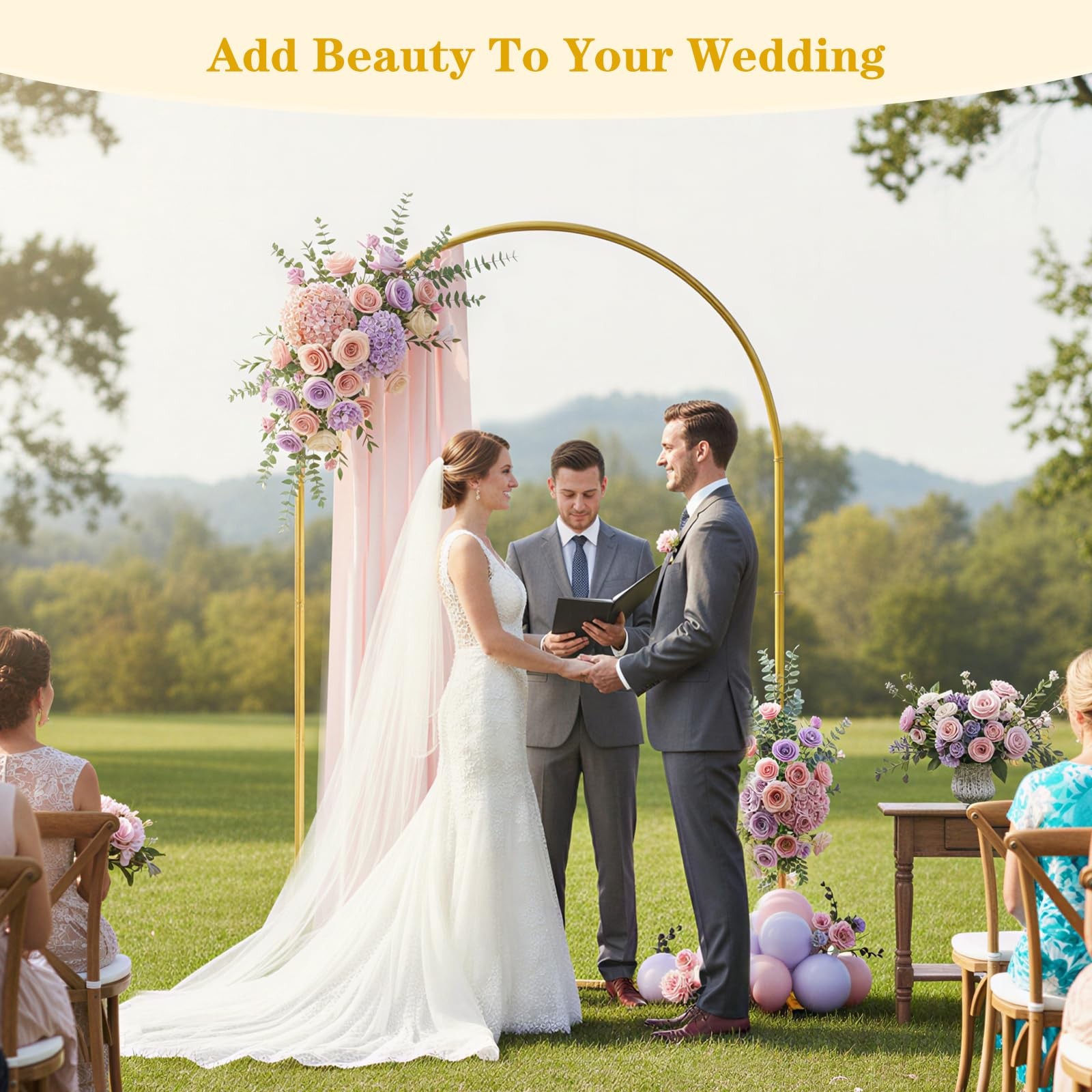 7.2 FT Metal Arch Backdrop Stand, Gold Wedding Arch Frame, Floral Balloon Arc…