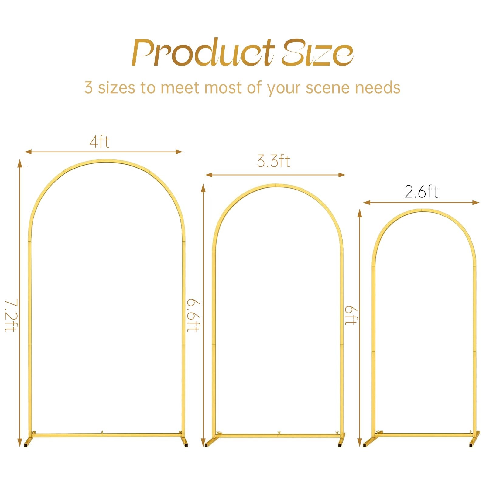 Toolterritary Set of 3 Metal Arch Backdrop Stand with 7.2ft+6.6ft+6ft, White
