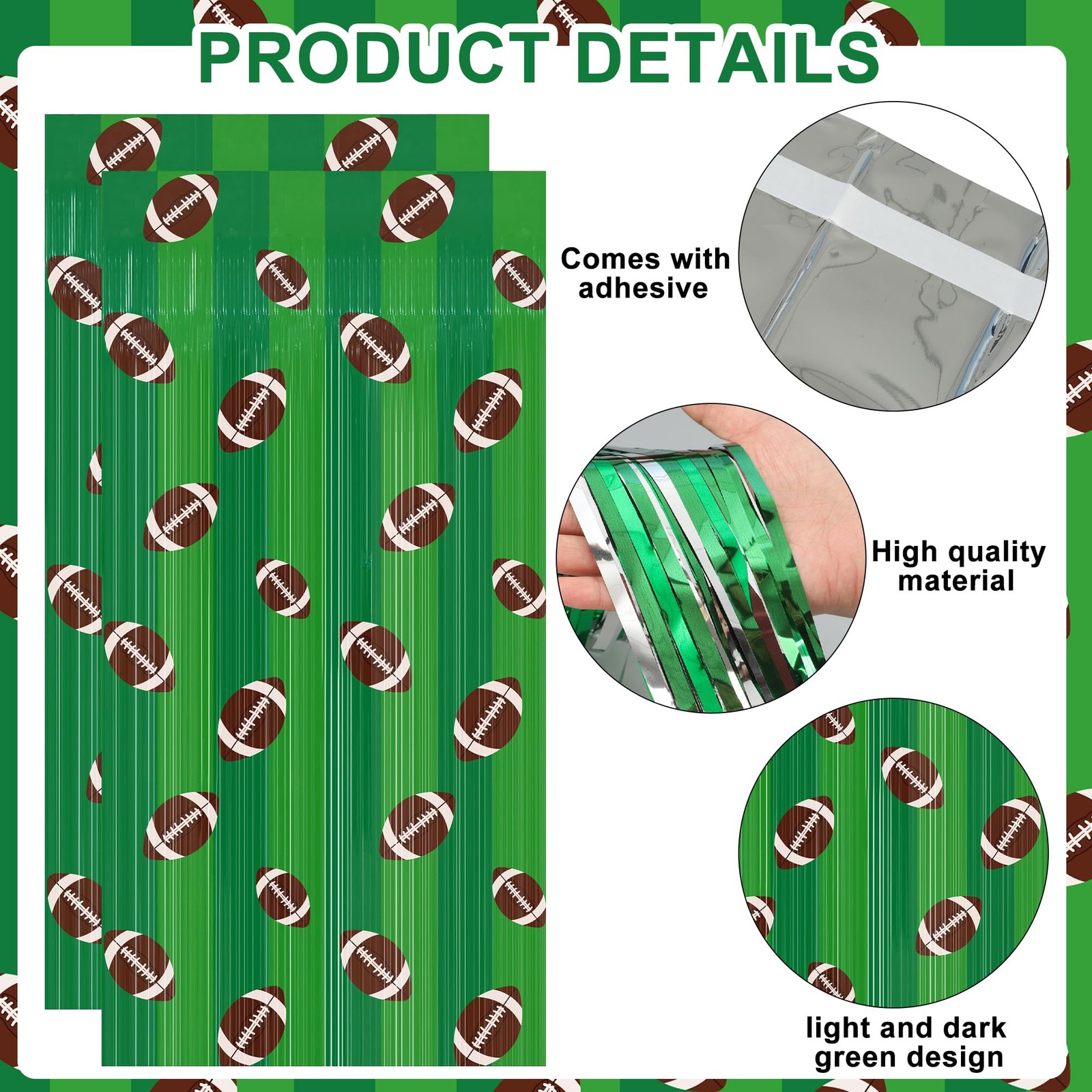 2 Pack Football Foil Fringe Curtains Party Photo Booth Prop Backdrop for Party