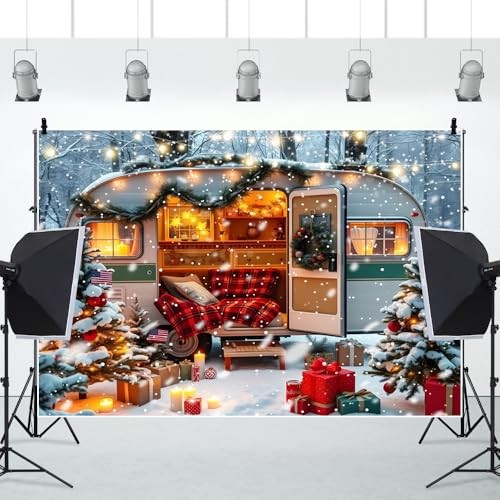 White Red Snowflakes Forest Photo Backdrop – 8x6ft – Winter Wonderland