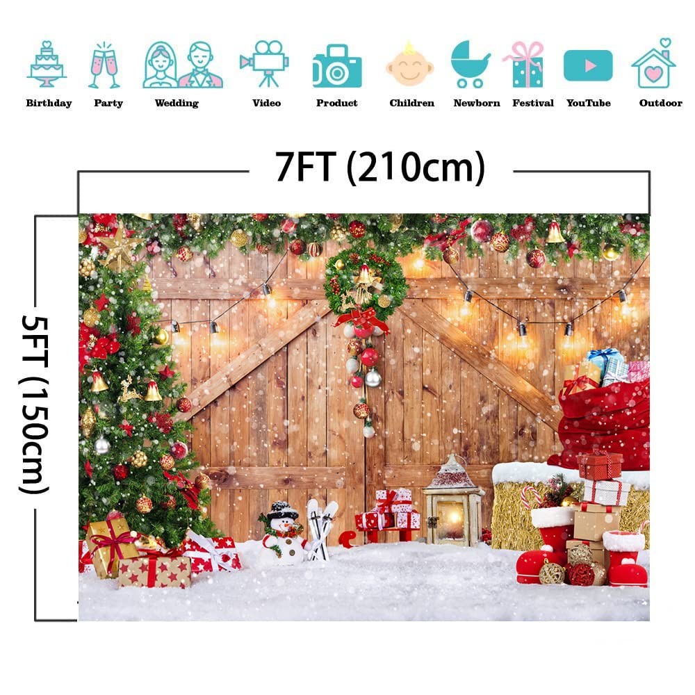 Rustic Christmas Barn Wood Backdrop for Holiday Photography 7X5Ft