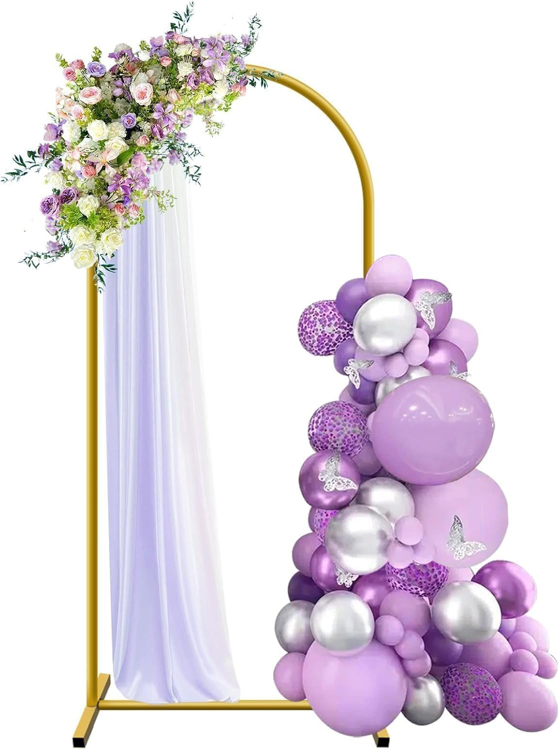 6 Ft Gold Arch Backdrop Stand for Weddings and Events with Ground Nails
