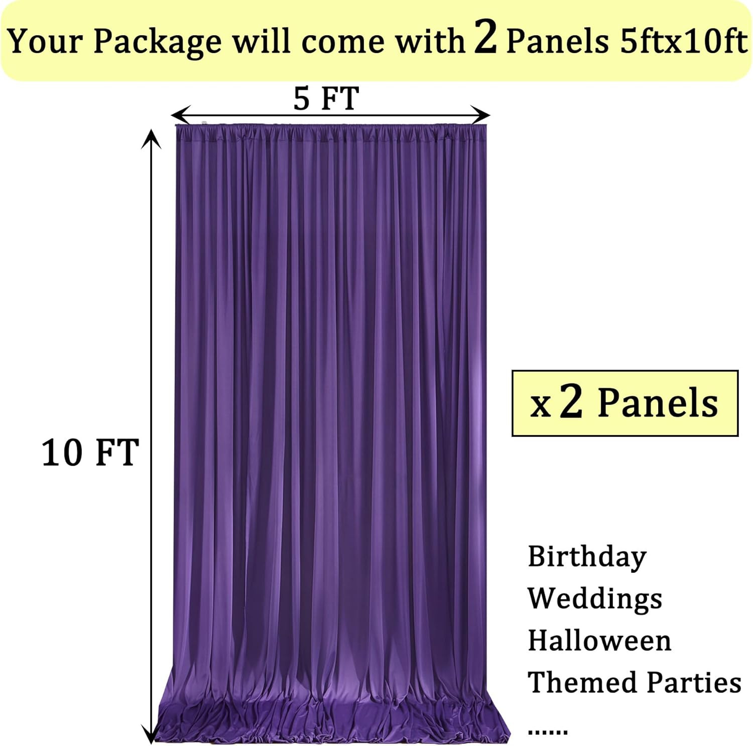 10Ft X 10Ft Wrinkle Free Purple Backdrop Curtain for Parties, Polyester Backdrop