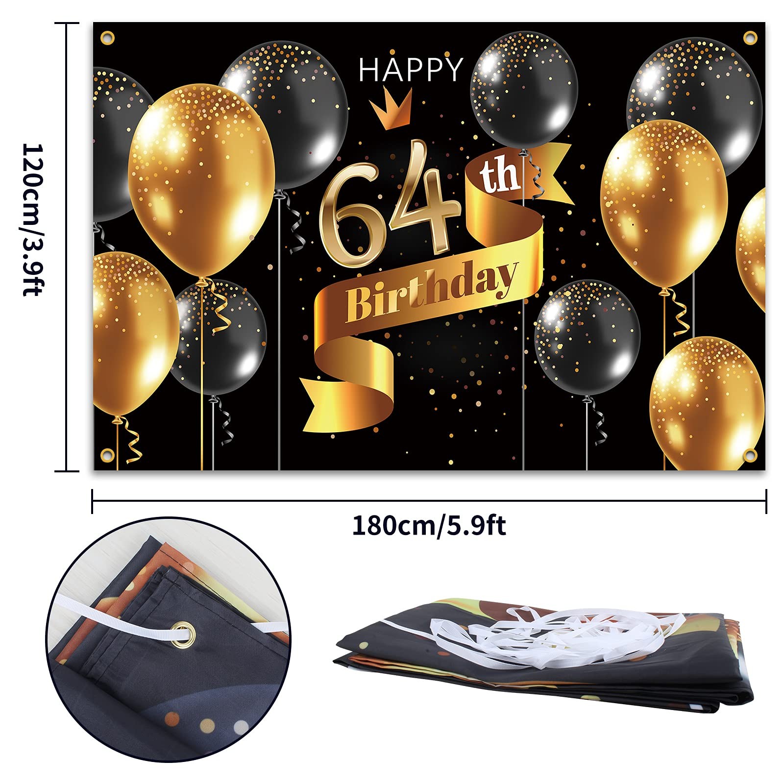 Happy 64th Birthday Backdrop Banner – 64 Birthday Party Decorations Supplies …