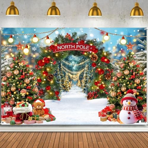North Pole 7x5ft (82.6″Wx59″H) Snowy Forest Xmas Tree Landscape