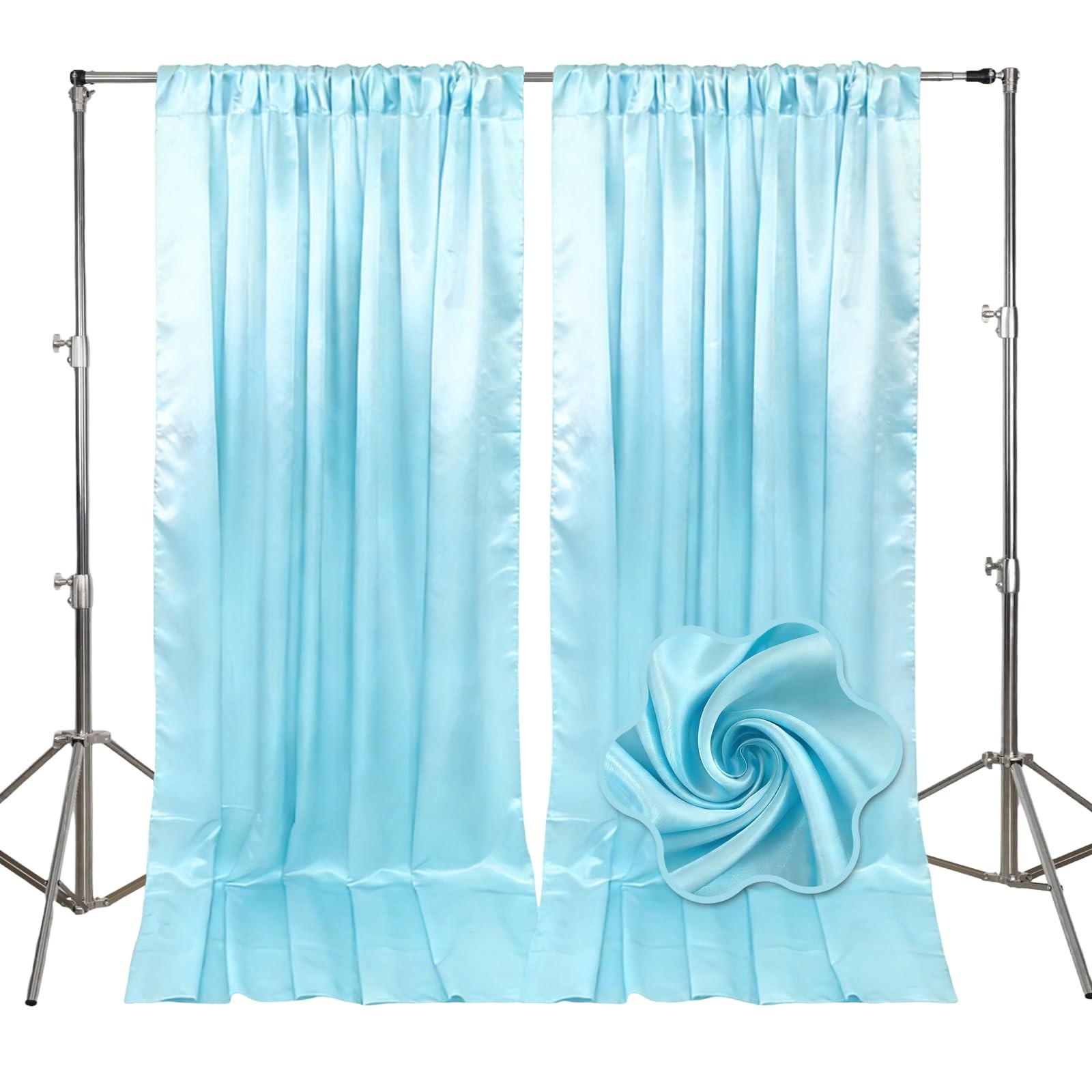 10×10 Ft Lake Blue Backdrop Curtains Fabric Satin Rod Pocket Party 2 Panels