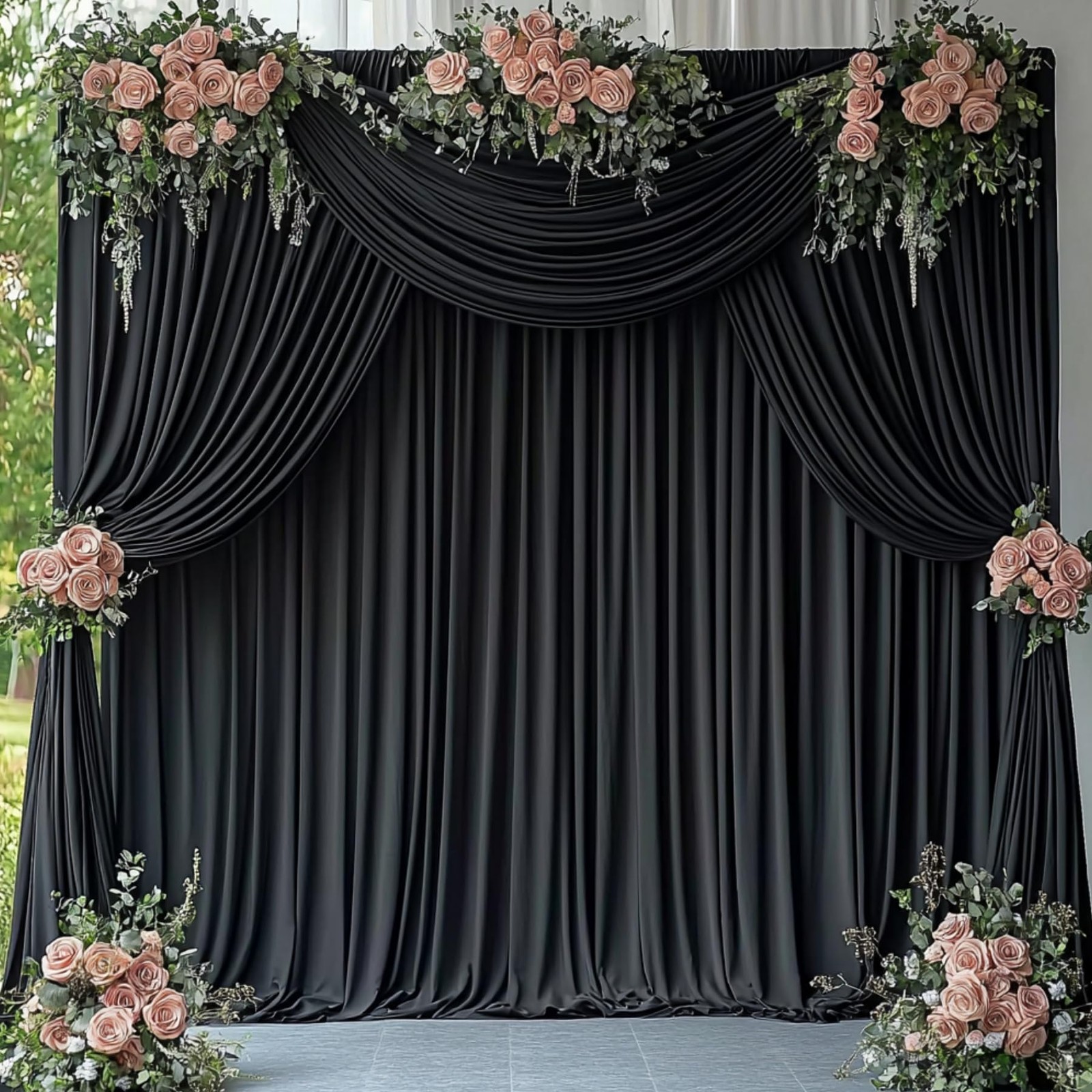 2 Panels 10×14 ft Black Backdrop Curtains for Wedding Wrinkle Free Drapes