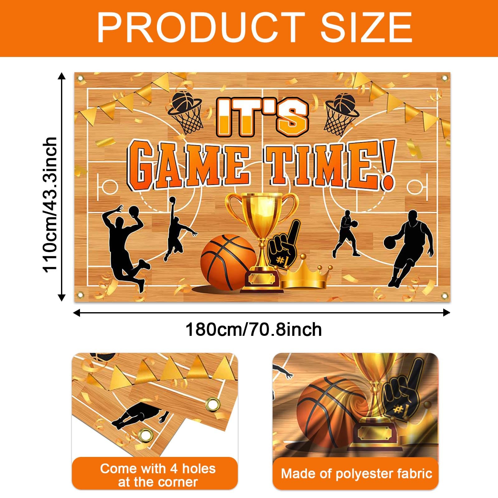 Mocsicka Basketball Birthday Banner It’s Game Time 6×3.6ft, Orange