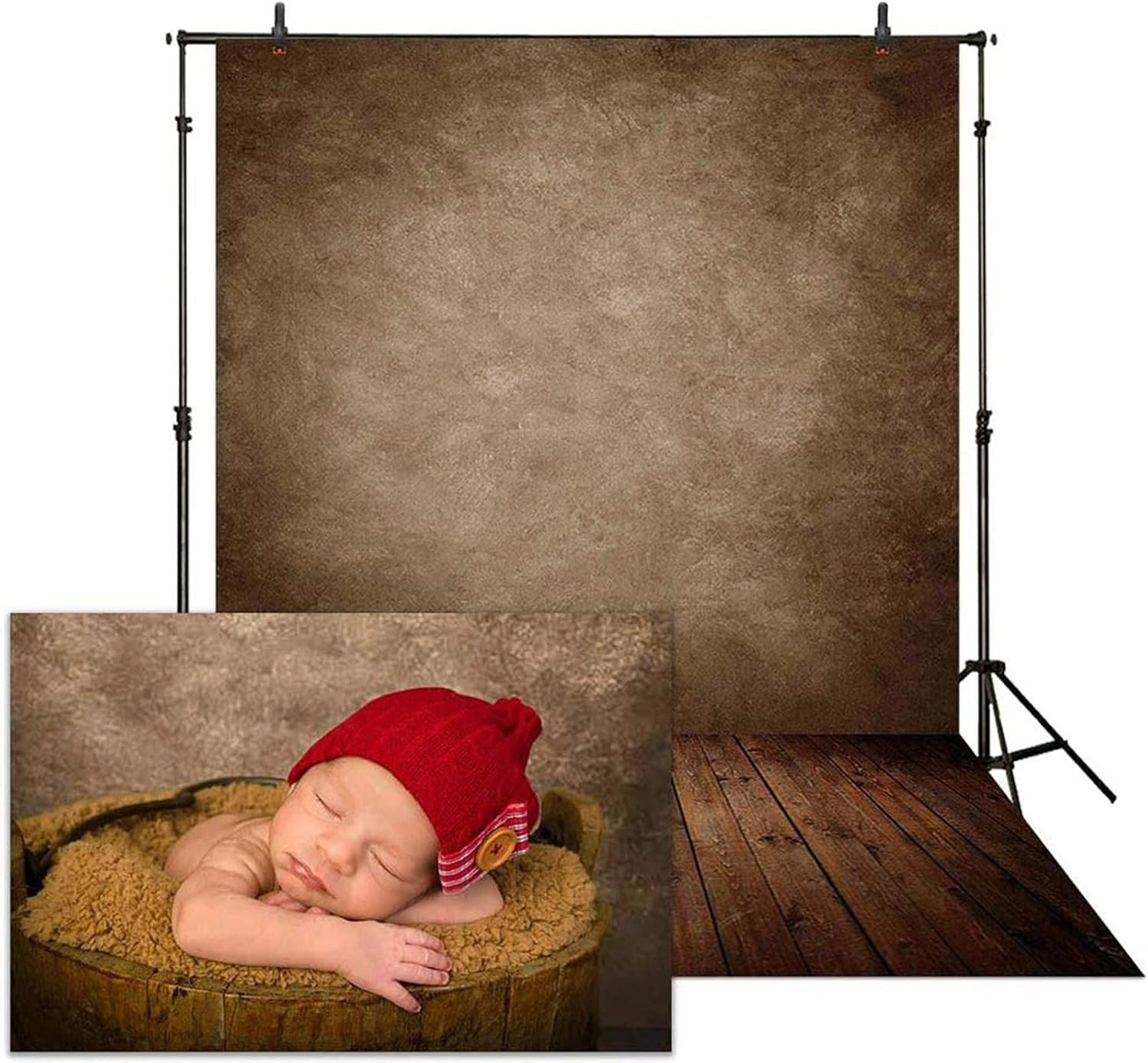 Fotografía de pared de tela suave marrón de 1,5 x 2,1 m con suelo de madera