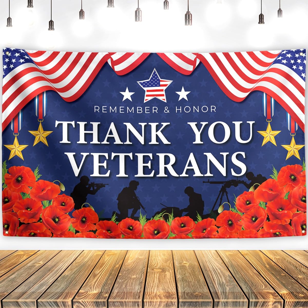 Memorial Day Backdrop 4th of July Banner Thank You Veterans Patriotic Decor Me