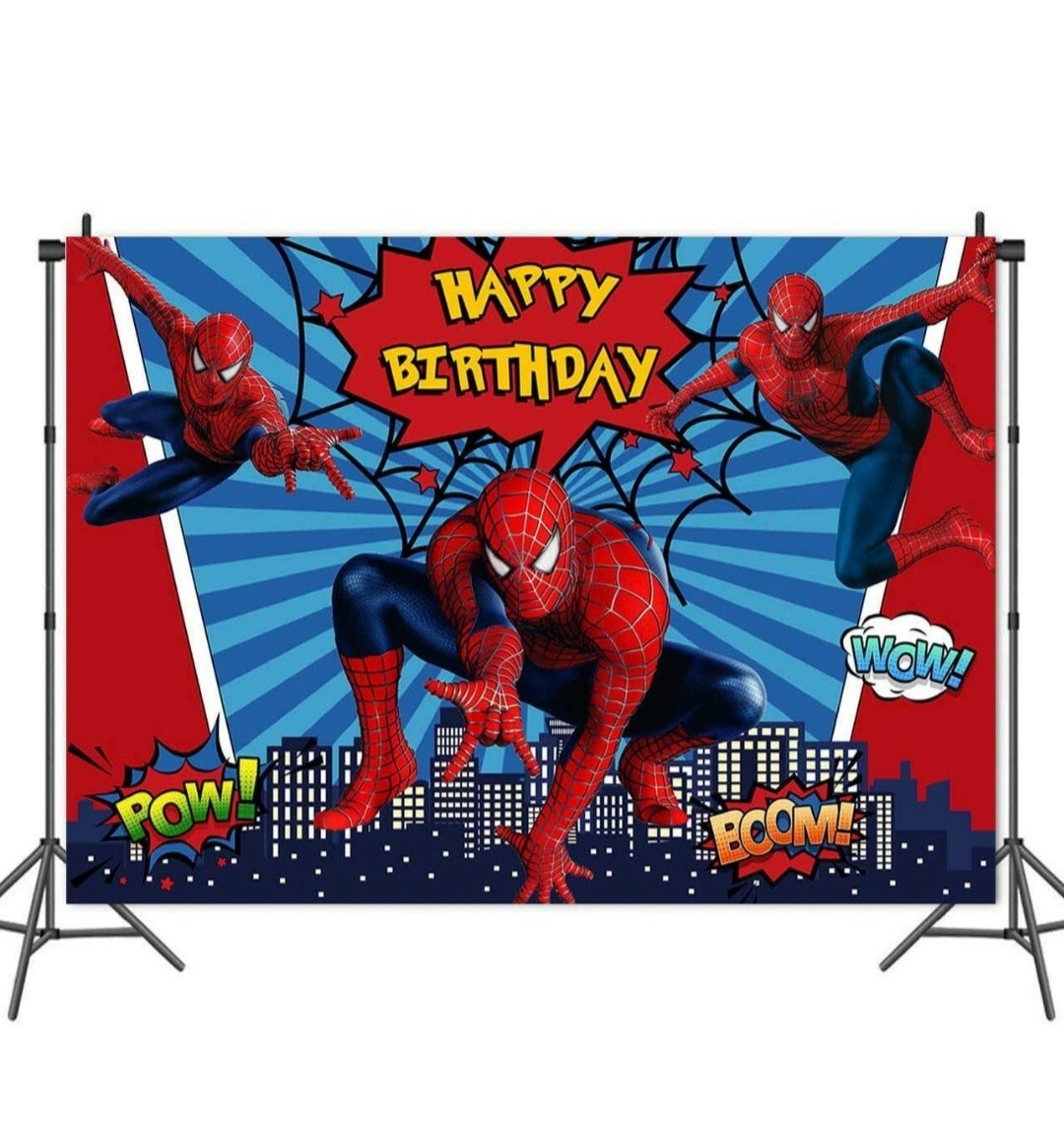 Spiderman Backdrop Kids Birthday Party Background Baby Shower Photo Banner D5