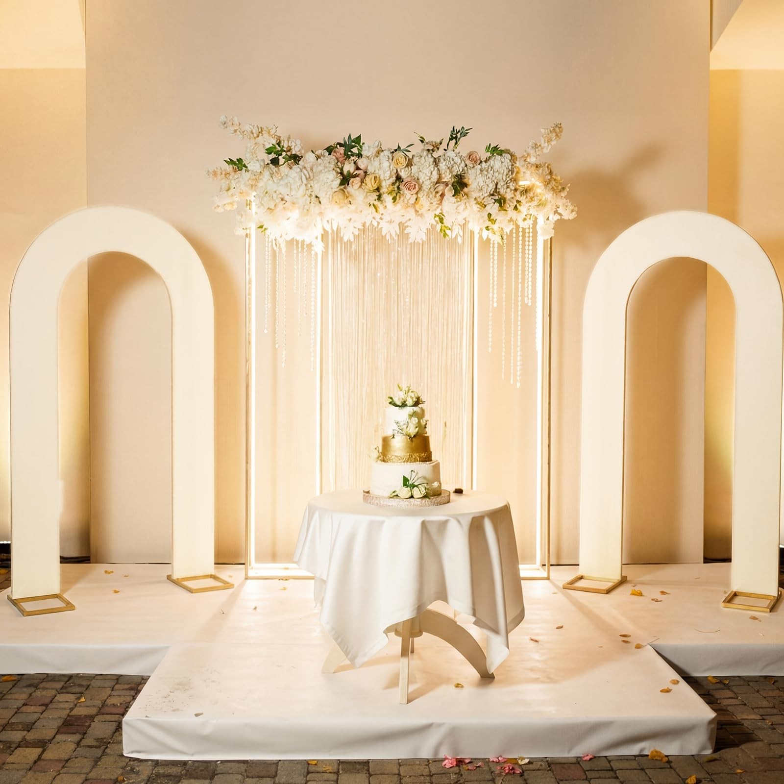 8 feet Open Arch Backdrop Cover Beige Spandex Fitted Round Top Wedding Arches…