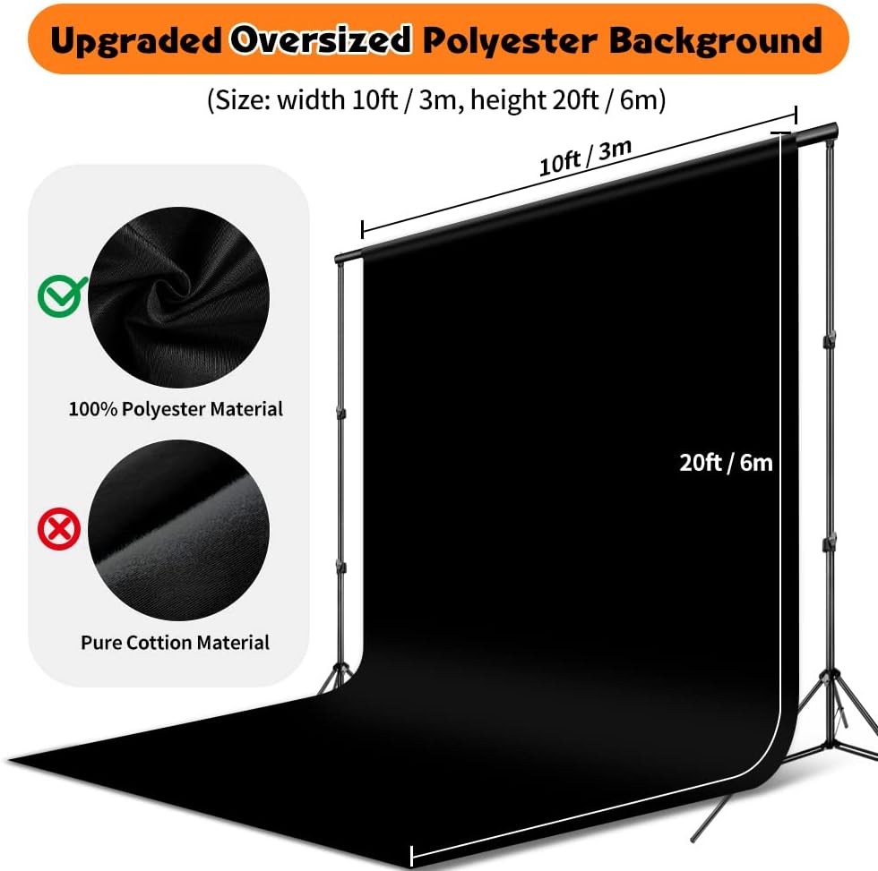 Black Backdrop, 10×20 ft Large Photo Backdrop Curtain for Photoshoot, Party, …