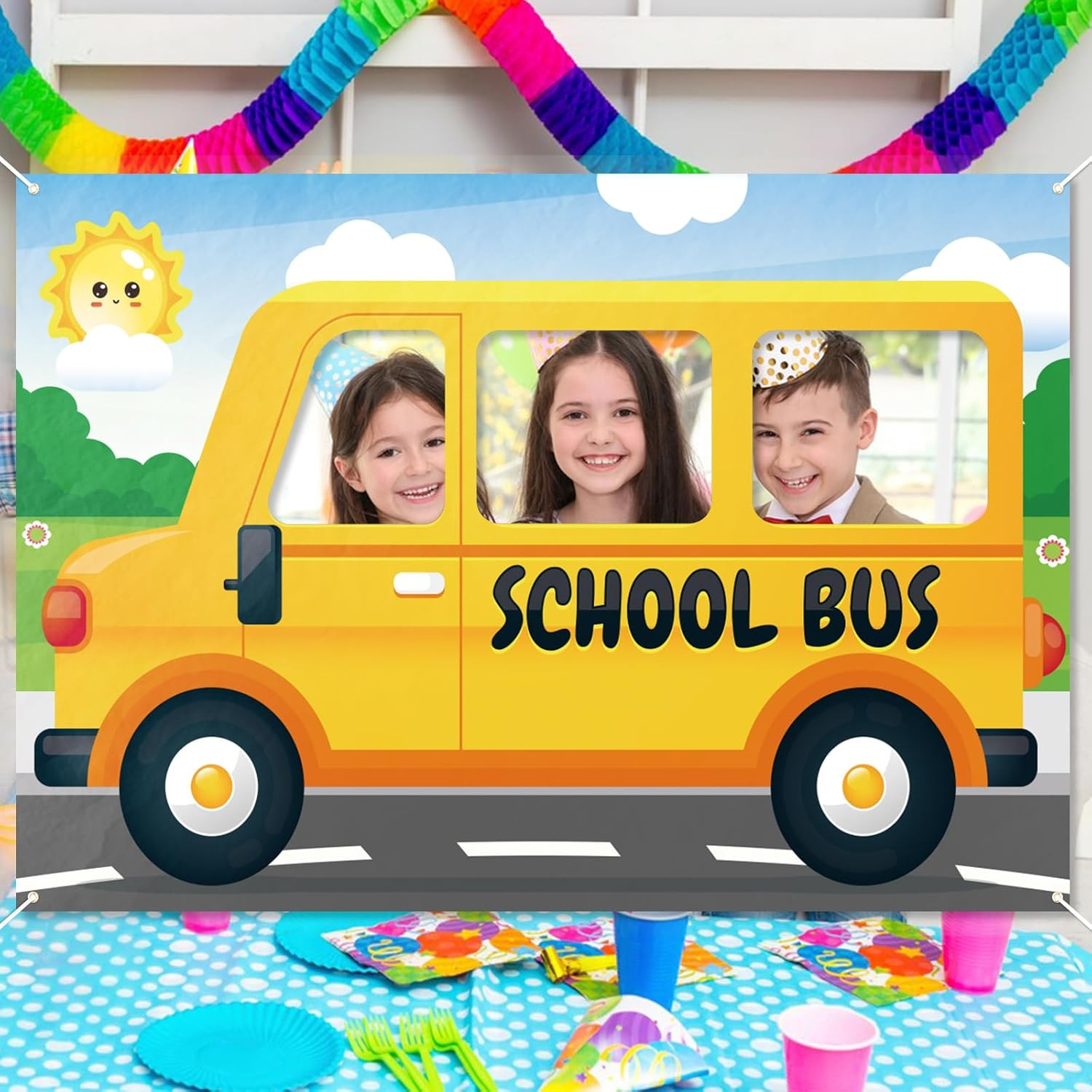 School Bus Photo Prop Selfie Frame Fabric Back to School First Day of School Bac