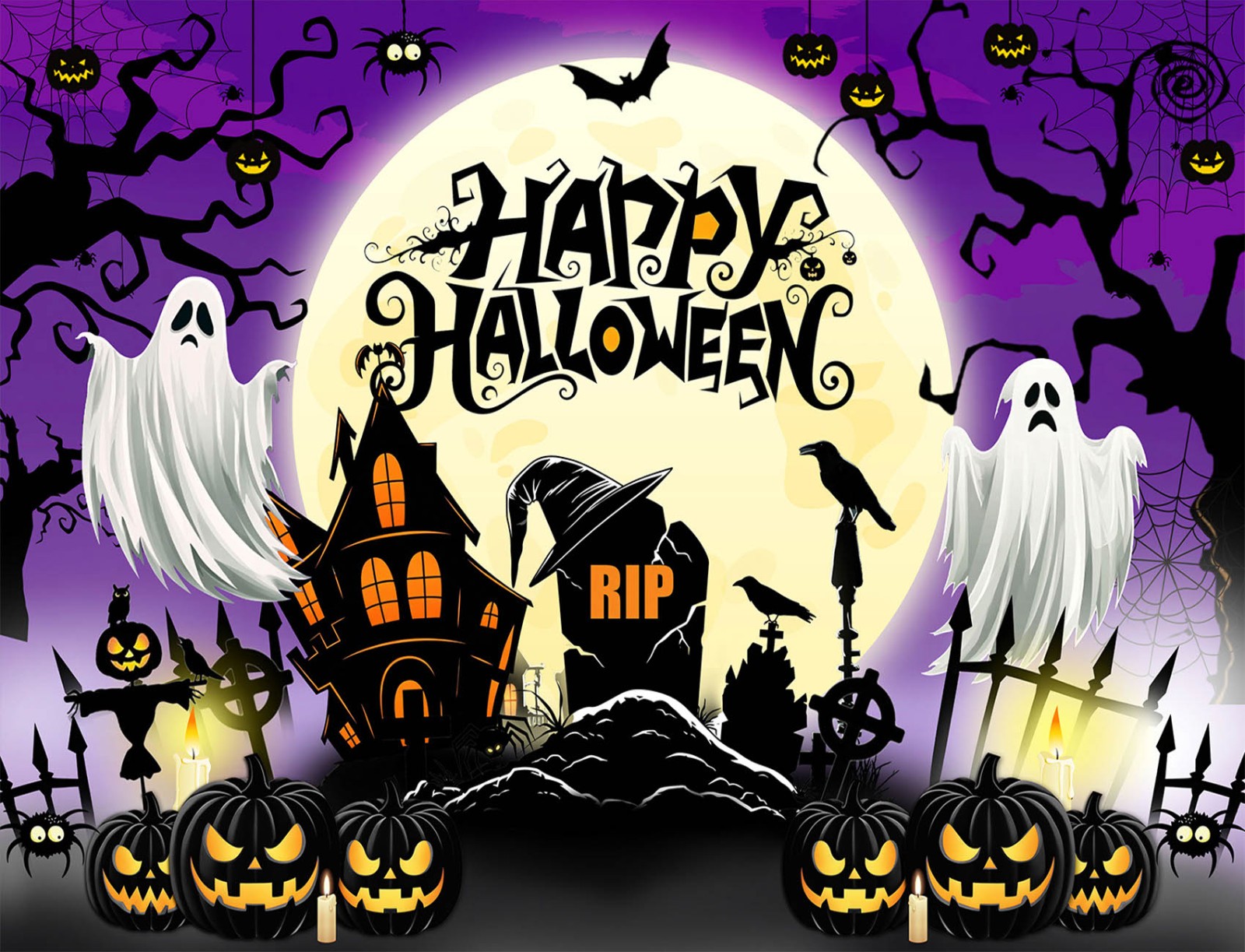 10x8ft Spooky Haunted House Ghost Purple Halloween Background for Photography