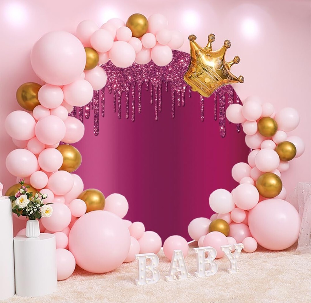 7x7ft Round Backdrop Cover Hot Pink Glitter Sequins Drippy Circle Photo Backgrou