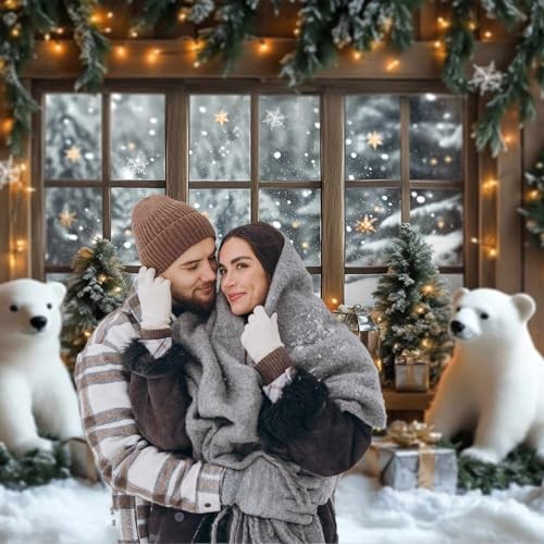 Snowy Xmas Backdrop Window – Snowy Pine Trees – Forest View – 7x5ft Bear