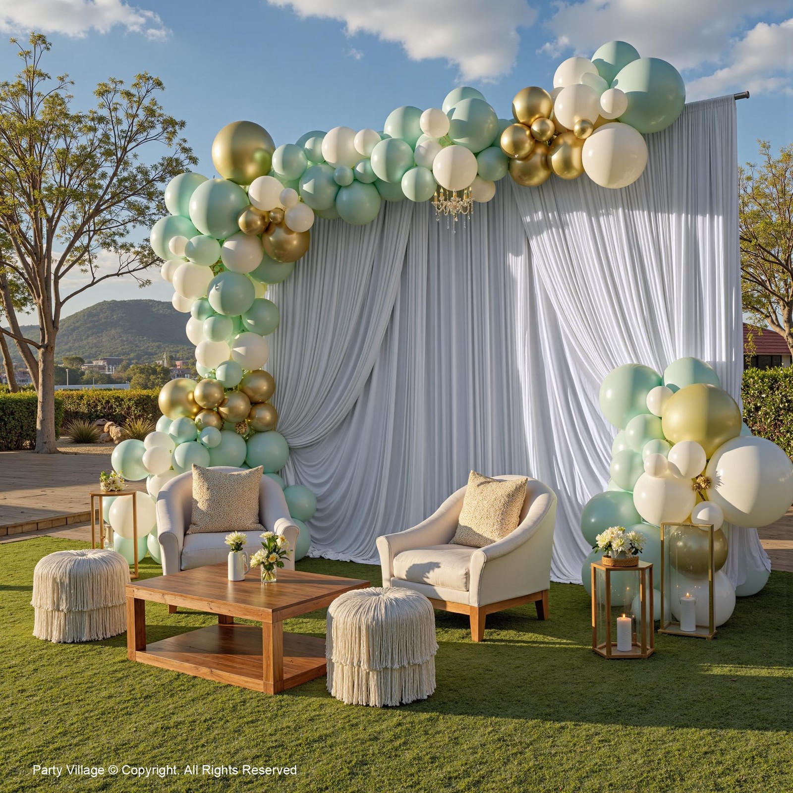 Party Village 40ft×15ft White Backdrop Curtain W5′ x H15′(8 panels),