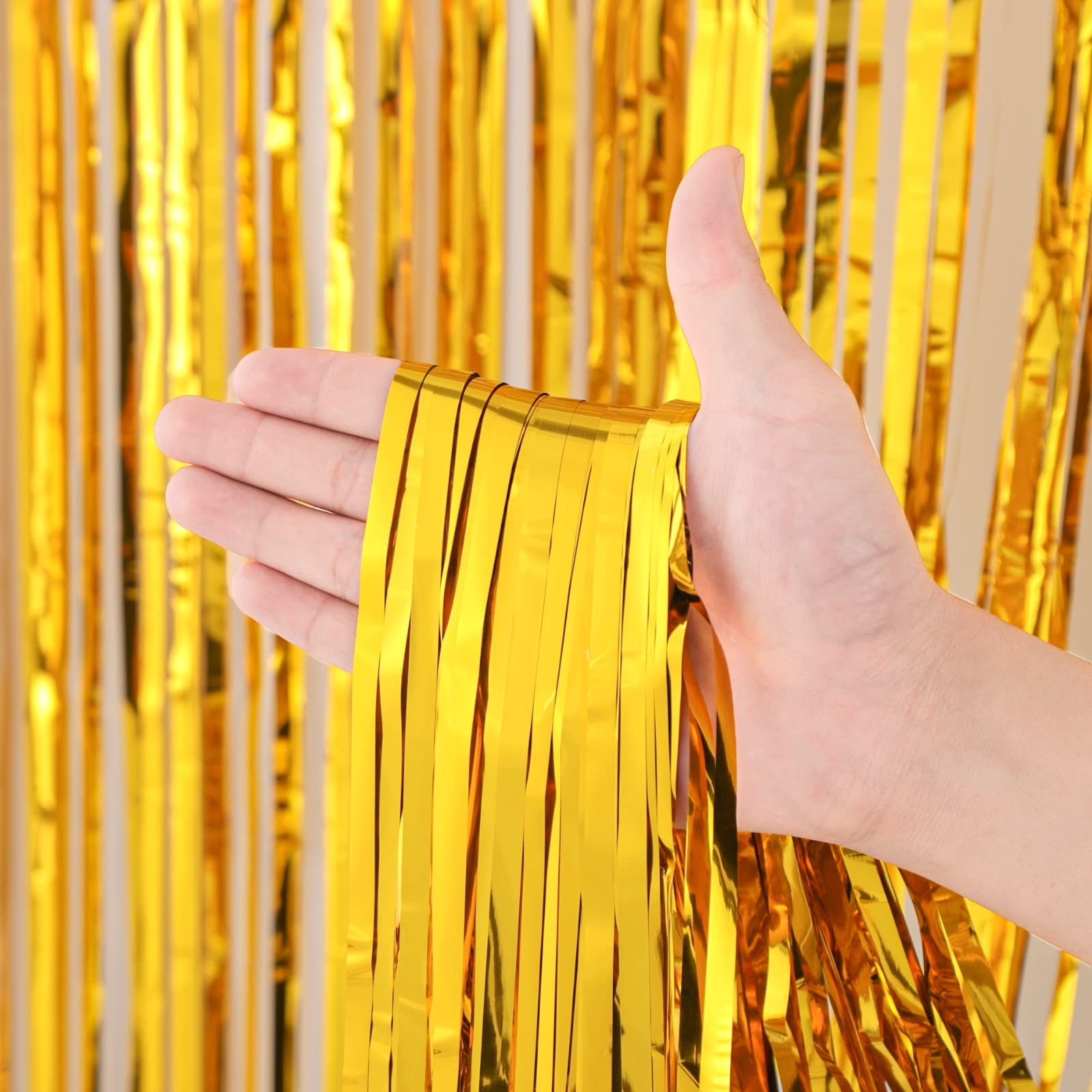 3 Pack 3.3×8.2 Ft Gold Foil Fringe Backdrop Curtains Tinsel Streamers 2025 Party