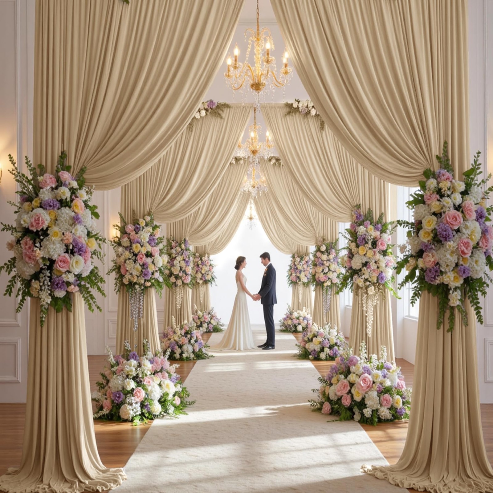 60ft×14ft Long Champagne Backdrop Curtain for 14ft Long_12 Panels,