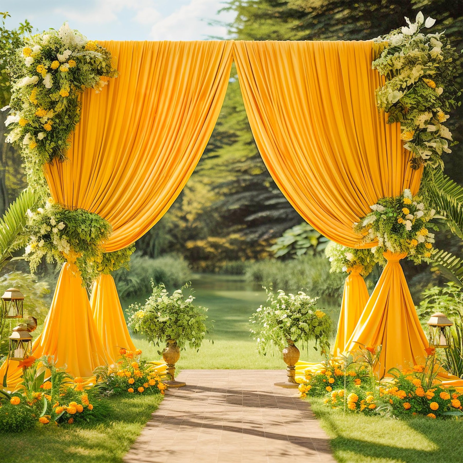 10×10 FT Marigold Backdrop Curtain Orange Photography Drapes 2 Panels Party