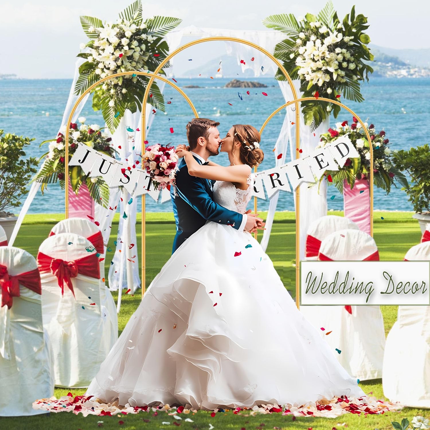 Arch Backdrop Stand and Cover Set (7.2ft,6.6ft,6ft) Metal Arch Frame Stand Go…