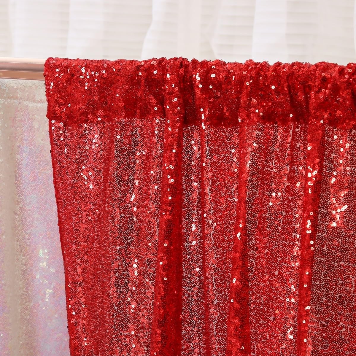 1 Pack 5FT x 7FT Red Sequin Photography Backdrop, Curtain, Sparkly, Party Decor