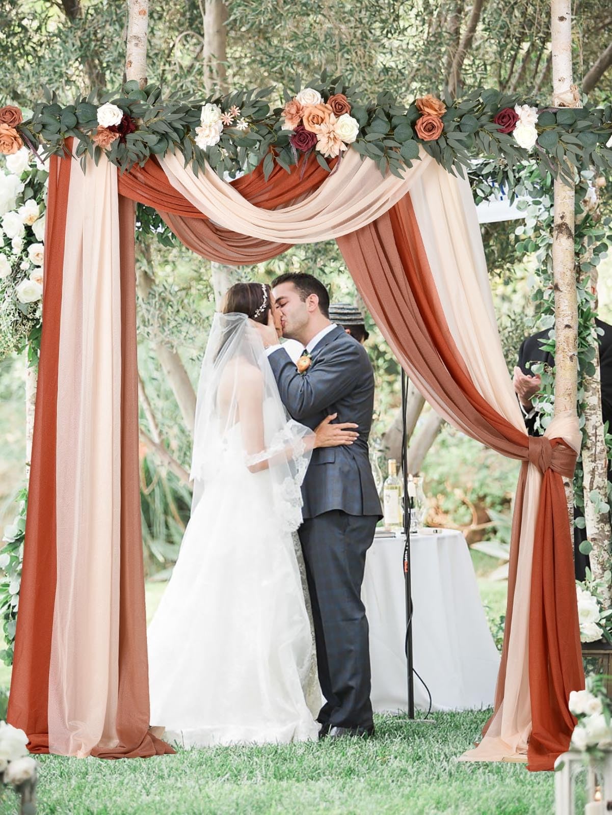 Chiffon Wedding Arch Sheer Draping Fabric Curtains Terracotta Blush 3 Panel