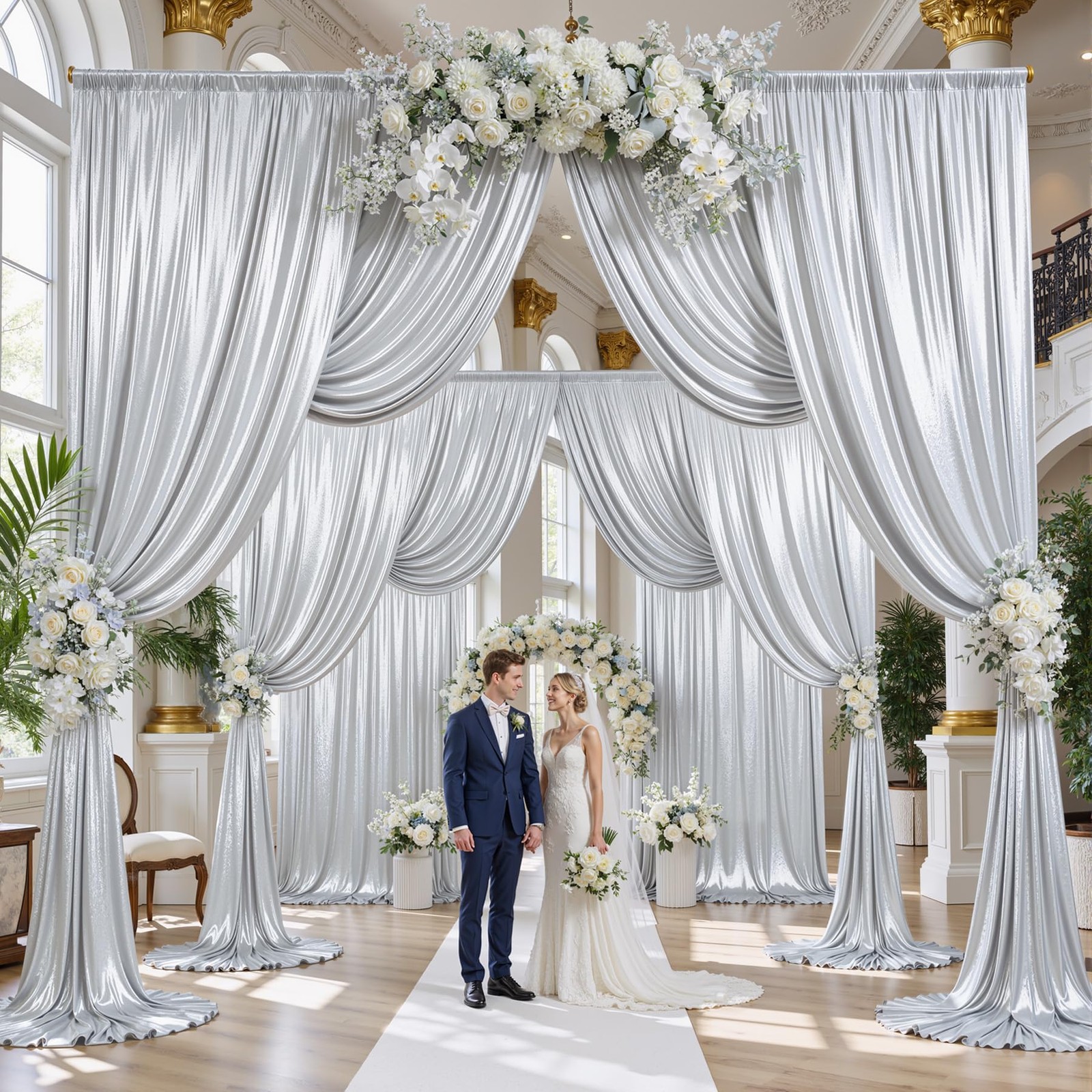 50x15FT Silver Sequin Backdrop Curtain Double W5′ x H15′(10 panels),