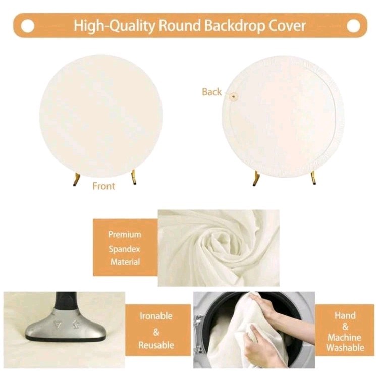 White Round Spandex Backdrop Cover Solid Wrinkle Resistant Reusable Washable