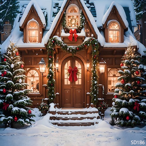 10’x10’Computer-painted Xmas Trees Snow Scenic Vinyl background backdrop SD186
