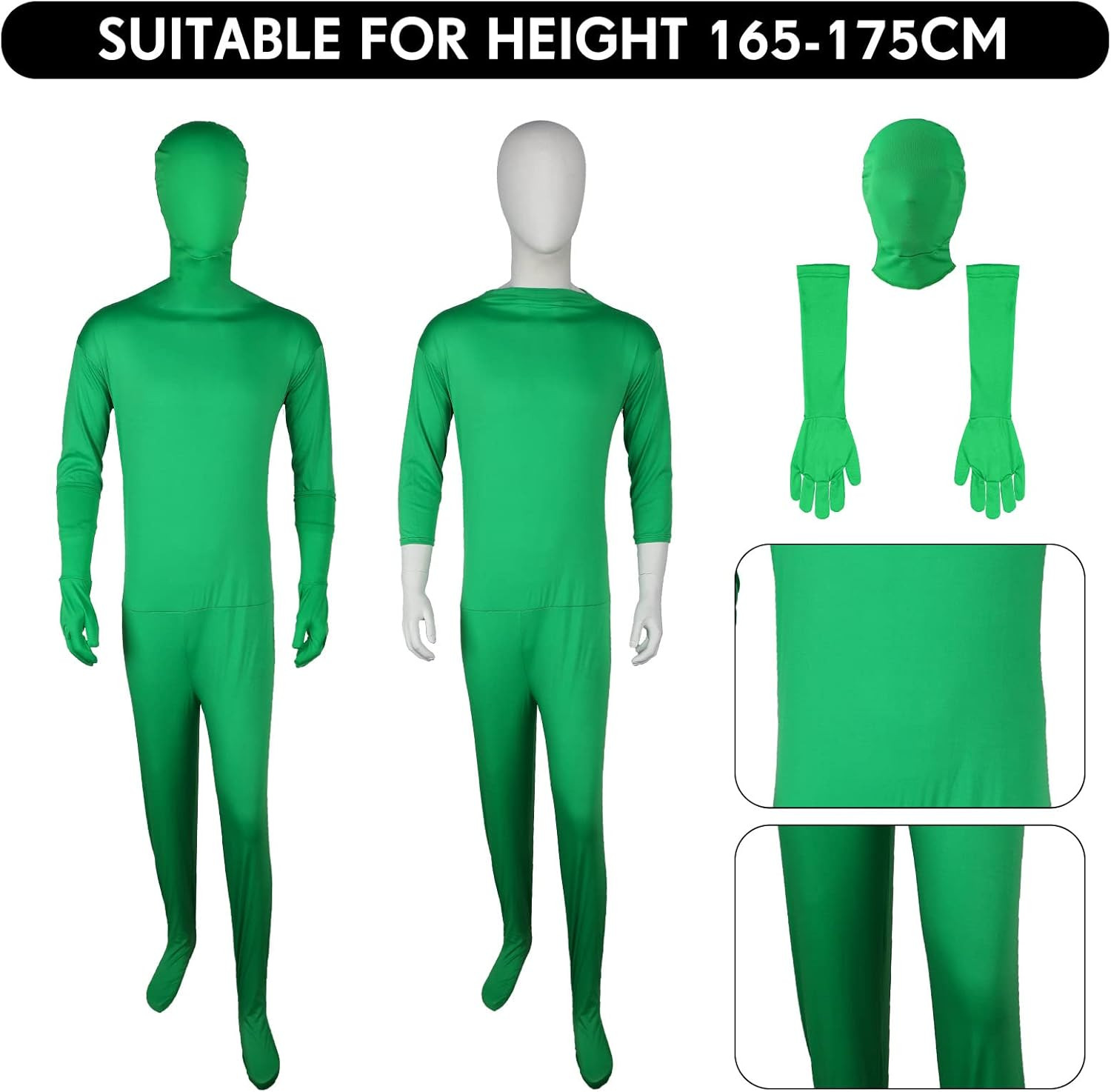 2 Pack Green Screen Chromakey Bodysuit Gloves Hood Unisex Disappearing Photogra