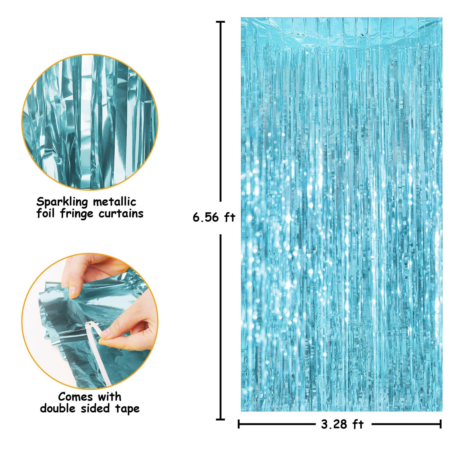 2 PCS Light Blue Tinsel Backdrop 3.28×6.56 ft Glitter Foil Fringe Curtains