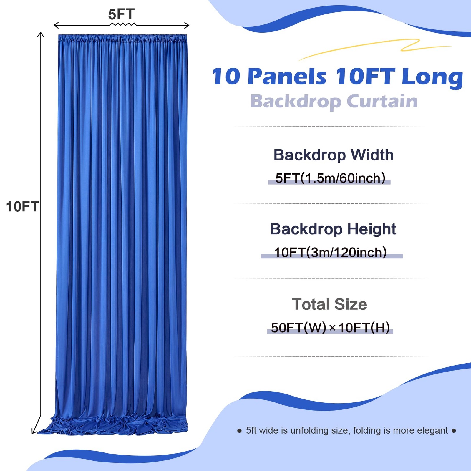 50ft×10ft Royal Blue Wrinkle Free Backdrop W5ftxH10ft_10 Panels,
