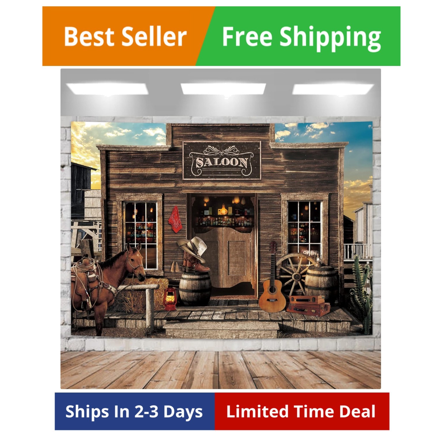 Western Cowboy Backdrop 8Wx6H Feet Vintage Retro Country Bar Saloon Farmhouse…